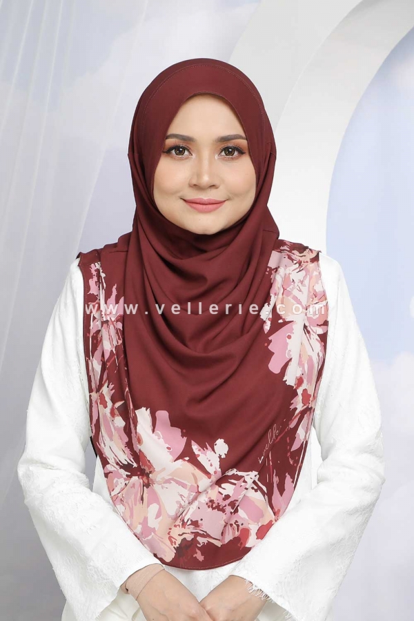 Tudung Instant AILEEN Bloom - AB22 Brownie Red